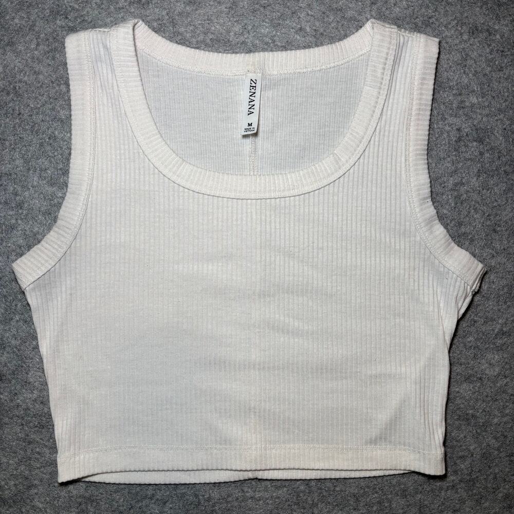 ZENANA Women M Ribbed Tank Top Casual Sleeveless White